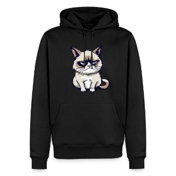 Drôle de dessin animé agacé Grump Cat - Sarcasme - Sweat à capuche Premium bio Homme - noir - Devant - Nico (187cm)
