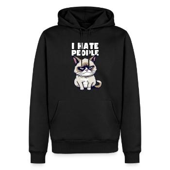 Sarcastische Grump Cat - I Hate People - Spruch - Men’s Premium Organic Hoodie - black - Front - Nico (187cm)