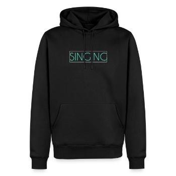Lettering canoro - Felpa con cappuccio ecologica premium da uomo - nero - Fronte - Nico (187cm)