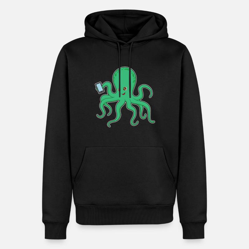 Krake Handy - Männer Premium Bio Hoodie - Schwarz