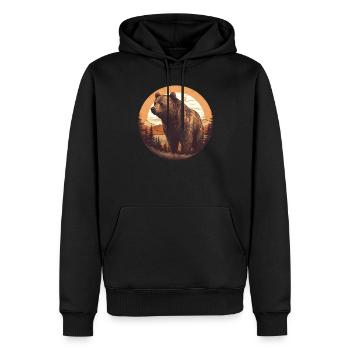 Retro Brown Bear Sunset Forest and Trees - Men’s Premium Organic Hoodie - black - Front - Nico (187cm)