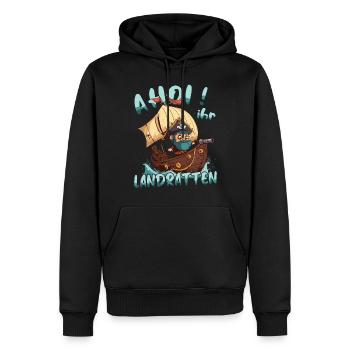 Ahoi ihr Landratten - Piratenschiff - Männer Premium Bio Hoodie - Schwarz - Vorne - Nico (187cm)