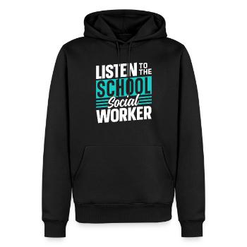 Ecouter le métier de travailleur social scolaire - Sweat à capuche Premium bio Homme - noir - Devant - Nico (187cm)