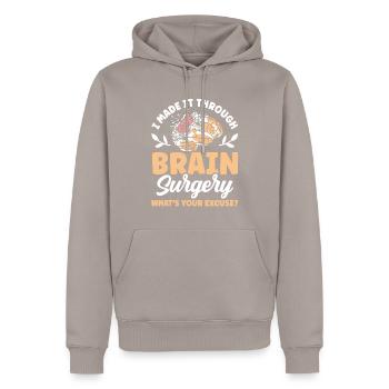 Habe Gehirnoperation Überstanden Deine Ausrede - Männer Premium Bio Hoodie - Taupe - Vorne - Nico (187cm)