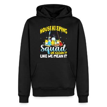 Escouade d’entretien ménager - Sweat à capuche Premium bio Homme - noir - Devant - Nico (187cm)