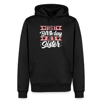 Premier anniversaire Comme la sœur dit enceinte - Sweat à capuche Premium bio Homme - noir - Devant - Nico (187cm)