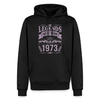 Des légendes sont nées en 1973 - Sweat à capuche Premium bio Homme - noir - Devant - Nico (187cm)