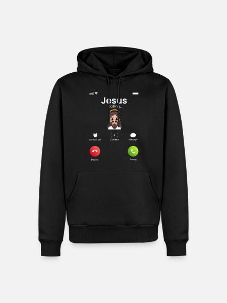 Jesus ruft an - Männer Premium Bio Hoodie - Schwarz