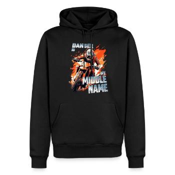 Danger Is My Middle Name Dirtbike Motocross Spruch - Männer Premium Bio Hoodie - Schwarz - Vorne - Nico (187cm)
