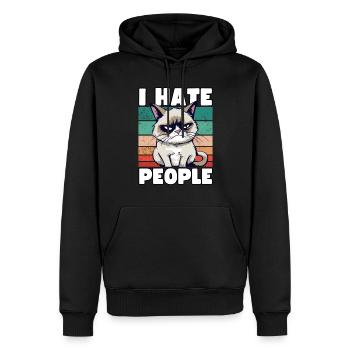 Sarcastische Grump Cat - I Hate People - Spruch - Men’s Premium Organic Hoodie - black - Front - Nico (187cm)