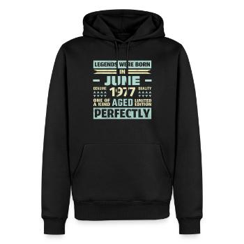 46ème anniversaire Juin Millésime 1977 Millésime - Sweat à capuche Premium bio Homme - noir - Devant - Nico (187cm)