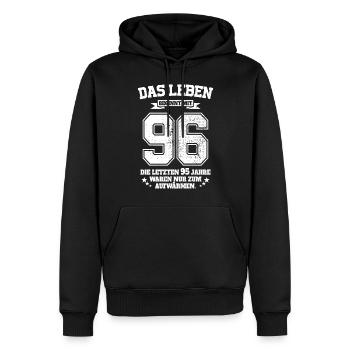 96. Geburtstag Geschenk Das Leben Beginnt Mit 96 - Männer Premium Bio Hoodie - Schwarz - Vorne - Nico (187cm)