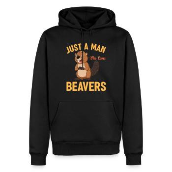 Juste un homme qui aime les castors Rongeurs de la tribu des castors - Sweat à capuche Premium bio Homme - noir - Devant - Nico (187cm)