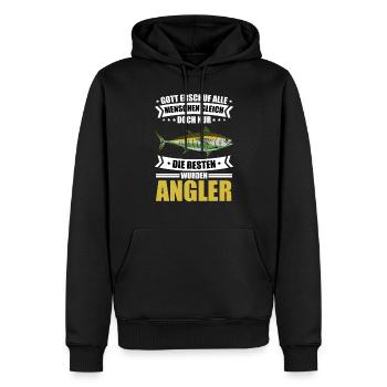 Angeln Lustig Fischart Hecht Gott Und Angler - Männer Premium Bio Hoodie - Schwarz - Vorne - Nico (187cm)
