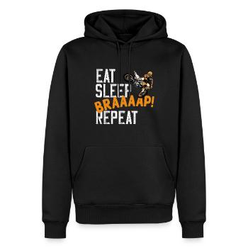 Motocross Eat Sleep Braaaap! repeat Spruch - Männer Premium Bio Hoodie - Schwarz - Vorne - Nico (187cm)