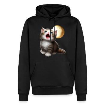 Chat miaulant vers la lune - Sweat à capuche Premium bio Homme - noir - Devant - Nico (187cm)