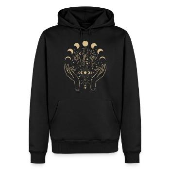 Boho Mushrooms Cottage Core Esthétique Goblincore - Sweat à capuche Premium bio Homme - noir - Devant - Nico (187cm)