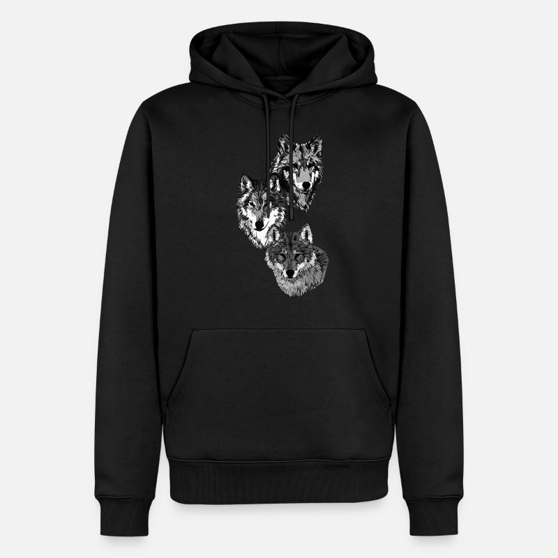 Drei Wolfsköpfe in grau - Männer Premium Bio Hoodie - Schwarz