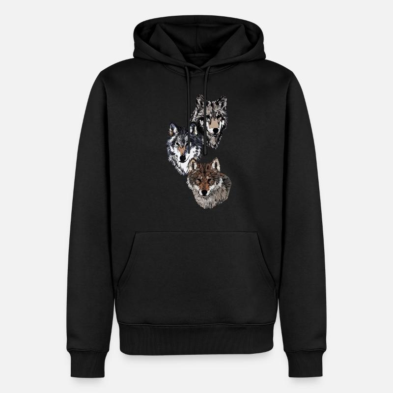 Trois têtes de loup abstraites - Sweat à capuche Premium bio Homme - noir