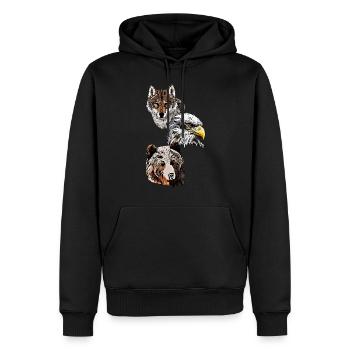 Wildtier Motiv mit Adler, Wolf und Bären Kopf - Männer Premium Bio Hoodie - Schwarz - Vorne - Nico (187cm)