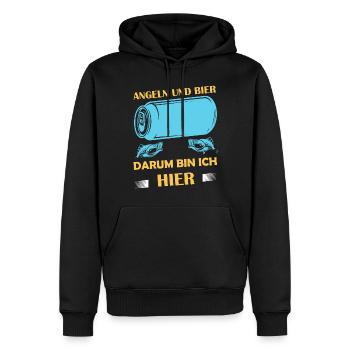 Angeln und Bier darum bin ich hier Angler Sprüche - Männer Premium Bio Hoodie - Schwarz - Vorne - Nico (187cm)