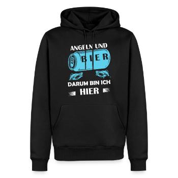 Angeln und Bier darum bin ich hier Angler Sprüche - Männer Premium Bio Hoodie - Schwarz - Vorne - Nico (187cm)