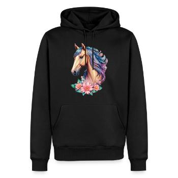 Blumen Pferd für Mädchen in Pastell Farbtönen - Männer Premium Bio Hoodie - Schwarz - Vorne - Nico (187cm)
