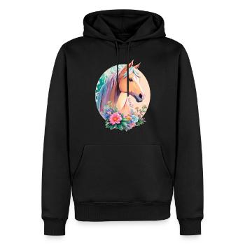 Pastell Farben Pony Pferd Kunst mit Blumen - Männer Premium Bio Hoodie - Schwarz - Vorne - Nico (187cm)
