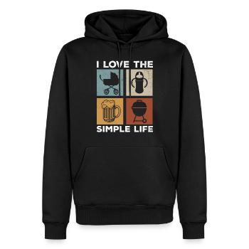 J’aime la vie simple - Bonne fête des pères - Sweat à capuche Premium bio Homme - noir - Devant - Nico (187cm)
