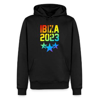 Ibiza 2023 - Männer Premium Bio Hoodie - Schwarz - Vorne - Nico (187cm)