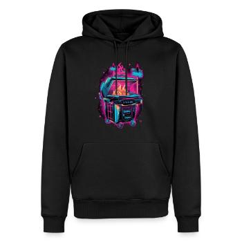Vaporwave Grill Synthwave Grillen Geschenk Retro - Männer Premium Bio Hoodie - Schwarz - Vorne - Nico (187cm)