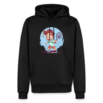 Tennis Spielender Junge - Kinder Tennis - Männer Premium Bio Hoodie - Schwarz - Vorne - Nico (187cm)