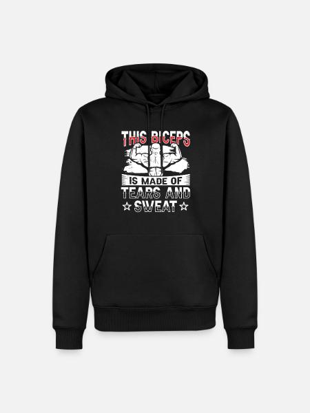 This bicep is made of tears and sweat - Men’s Premium Organic Hoodie - black
