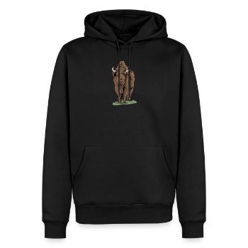 Wisent I Bison Wildrind Motiv mit Büffel und Kalb - Männer Premium Bio Hoodie - Schwarz - Vorne - Nico (187cm)