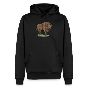 Wisent I Bison Wildrind Motiv mit Büffel und Kalb - Männer Premium Bio Hoodie - Schwarz - Vorne - Nico (187cm)