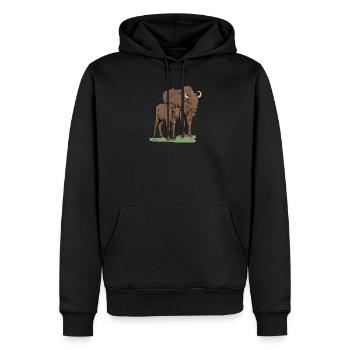 Wisent I Bison Wildrind Motiv mit Büffel und Kalb - Männer Premium Bio Hoodie - Schwarz - Vorne - Nico (187cm)