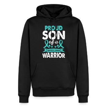 Fils d’un guerrier du cancer du col de l’utérus - Sweat à capuche Premium bio Homme - noir - Devant - Nico (187cm)