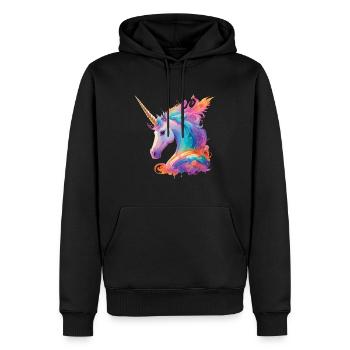 Beau cheval licorne poney avec crinière arc-en-ciel - Sweat à capuche Premium bio Homme - noir - Devant - Nico (187cm)