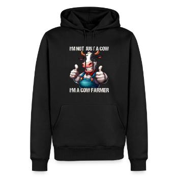 Vache fermière - Sweat à capuche Premium bio Homme - noir - Devant - Nico (187cm)