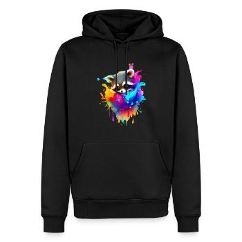 Bunter Waschbär mit Farbklecksen - Männer Premium Bio Hoodie - Schwarz - Vorne - Nico (187cm)