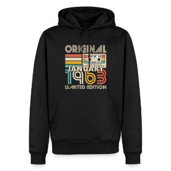 60th Birthday Year January 1963 Original 1963 - Men’s Premium Organic Hoodie - black - Front - Nico (187cm)