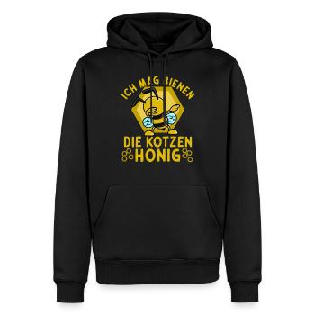 Biene Spruch Ich mag Bienen die kotzen Honig - Männer Premium Bio Hoodie - Schwarz - Vorne - Nico (187cm)
