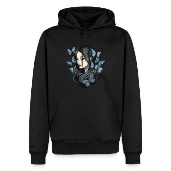 Femme gothique avec des papillons dans le noir - Sweat à capuche Premium bio Homme - noir - Devant - Nico (187cm)