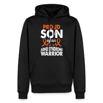 Son of ADHD syndrome Warrior Awareness Orange - Men’s Premium Organic Hoodie - black - Front - Nico (187cm)