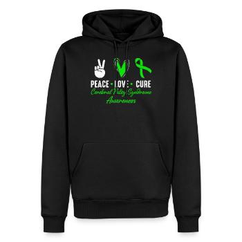 Peace Love Cure Sensibilisation au syndrome de paralysie cérébrale - Sweat à capuche Premium bio Homme - noir - Devant - Nico (187cm)