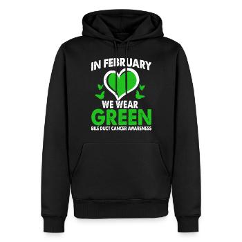 En février, nous portons le cancer du canal biliaire vert - Sweat à capuche Premium bio Homme - noir - Devant - Nico (187cm)