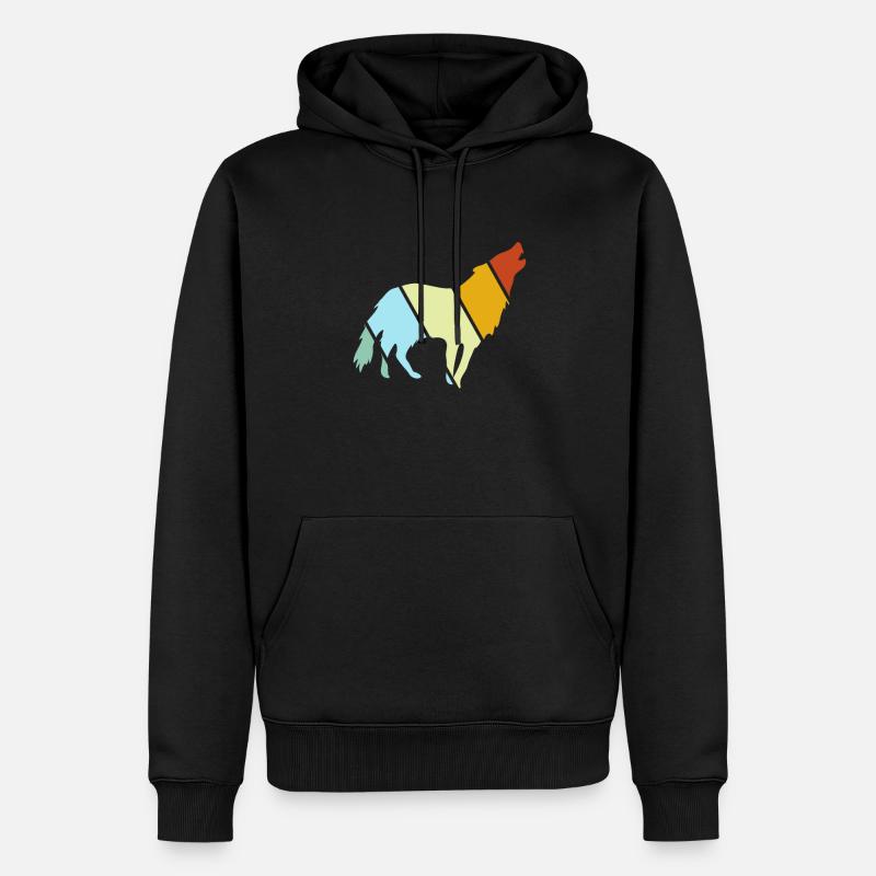 Wolf Retro - Männer Premium Bio Hoodie - Schwarz