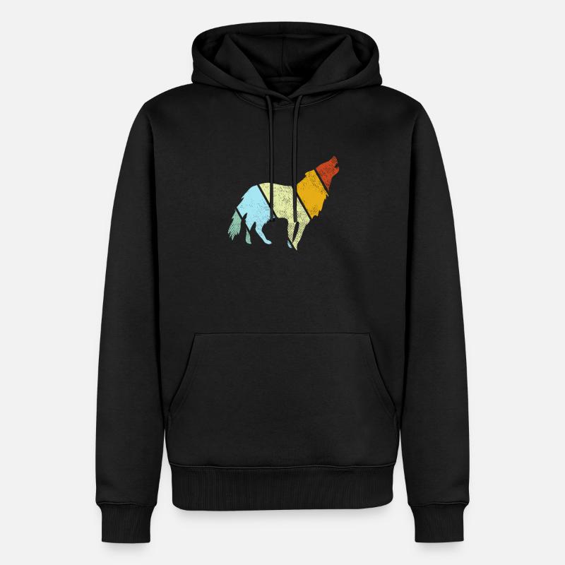 Wolf Retro - Männer Premium Bio Hoodie - Schwarz