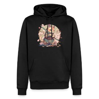 Chat Samouraï Kawaii Chat Ninja Japonais - Sweat à capuche Premium bio Homme - noir - Devant - Nico (187cm)