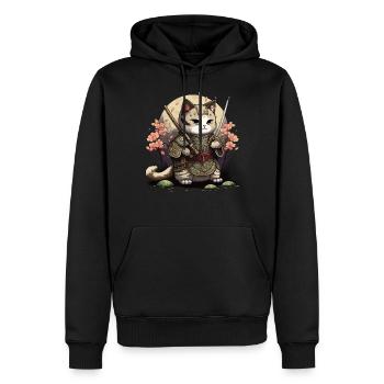 Chat Samouraï Kawaii Chat Ninja Japonais - Sweat à capuche Premium bio Homme - noir - Devant - Nico (187cm)